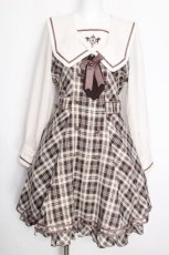 画像1: Amavel / Classical Confection チェックセーラーワンピース  ブラウン S-26-10-08-1046-CA-OP-HR-ZS (1)