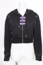 画像1: Amilige / チャイナボタン付きパーカー+フリルスカート  黒ｘ紫 S-26-10-08-026-PU-TS-HR-ZS (1)
