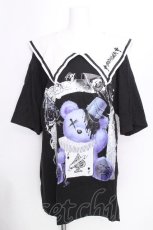 画像1: Amilige / セーラーカラー半袖プリントTシャツ  黒 S-26-10-08-027-PU-BL-HR-ZS (1)