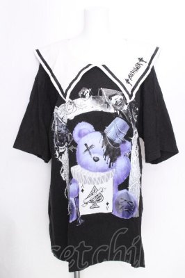 Preview of セーラーカラー半袖プリントTシャツ  黒
