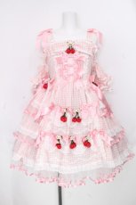 画像1: BABY,THE STARS SHINE BRIGHT / ドキドキ ときめきPrincessないちごちゃんギンガムジャンパースカート  ピンク S-26-10-12-1043-BA-OP-HR-ZS (1)