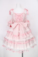 画像2: BABY,THE STARS SHINE BRIGHT / ドキドキ ときめきPrincessないちごちゃんギンガムジャンパースカート  ピンク S-26-10-12-1043-BA-OP-HR-ZS (2)
