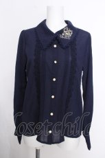画像1: axes femme POETIQUE / 襟刺繍ブラウス  紺 S-26-10-12-1010-AX-BL-AS-ZS (1)