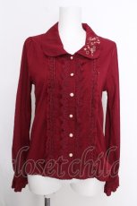 画像1: axes femme POETIQUE / ブローチ付フェアリー刺繍ブラウス  ワイン S-26-10-12-1011-AX-BL-AS-ZS (1)