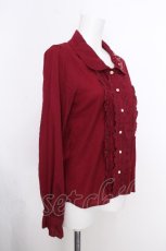 画像3: axes femme POETIQUE / ブローチ付フェアリー刺繍ブラウス  ワイン S-26-10-12-1011-AX-BL-AS-ZS (3)