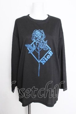 Preview of バラ刺繍カットソー  黒ｘ青