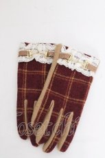 画像1: axes femme / ビット付チェック柄手袋  ワイン S-26-10-16-003-AX-ZA-HR-ZS (1)