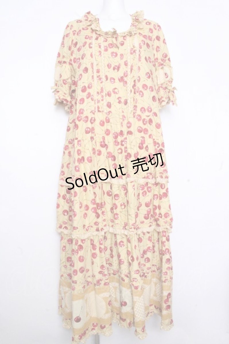 画像1: PINK HOUSE / チェリーのパッチワークワンピース  からし S-26-10-17-037-LO-OP-HR-ZS (1)