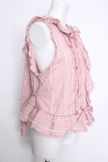 画像3: PINK HOUSE / うさ耳フード付きギンガムチェックベストブラウス  ピンクｘ白 S-26-10-17-010-LO-BL-HR-ZS (3)