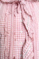 画像4: PINK HOUSE / うさ耳フード付きギンガムチェックベストブラウス  ピンクｘ白 S-26-10-17-010-LO-BL-HR-ZS (4)