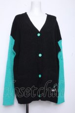 画像1: NieR Clothing / シエル配色ニットカーディガン  黒ｘグリーン S-26-10-19-029-PU-TO-HR-ZS (1)