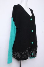 画像2: NieR Clothing / シエル配色ニットカーディガン  黒ｘグリーン S-26-10-19-029-PU-TO-HR-ZS (2)