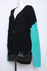 画像3: NieR Clothing / シエル配色ニットカーディガン  黒ｘグリーン S-26-10-19-029-PU-TO-HR-ZS (3)