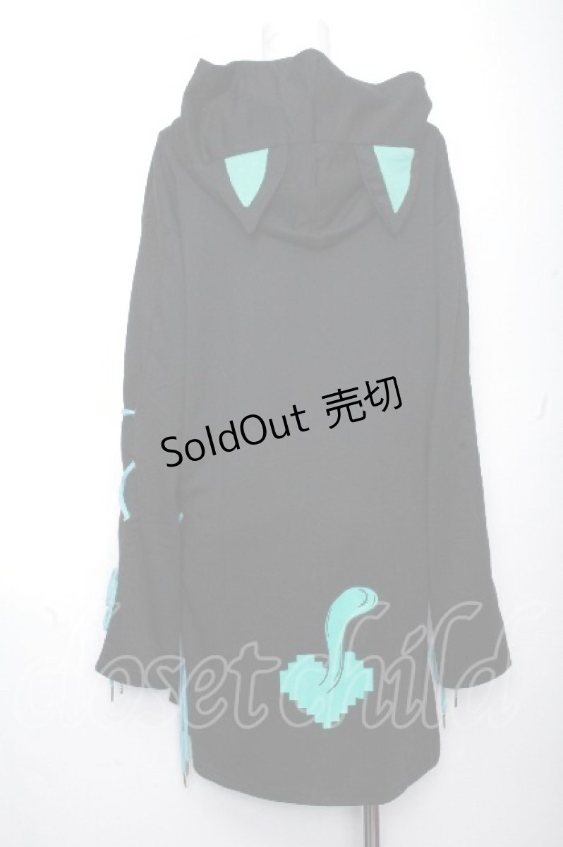 画像4: NieR Clothing / 猫耳付きシエルパーカー  黒ｘグリーン S-26-10-19-034-PU-TO-HR-ZS (4)