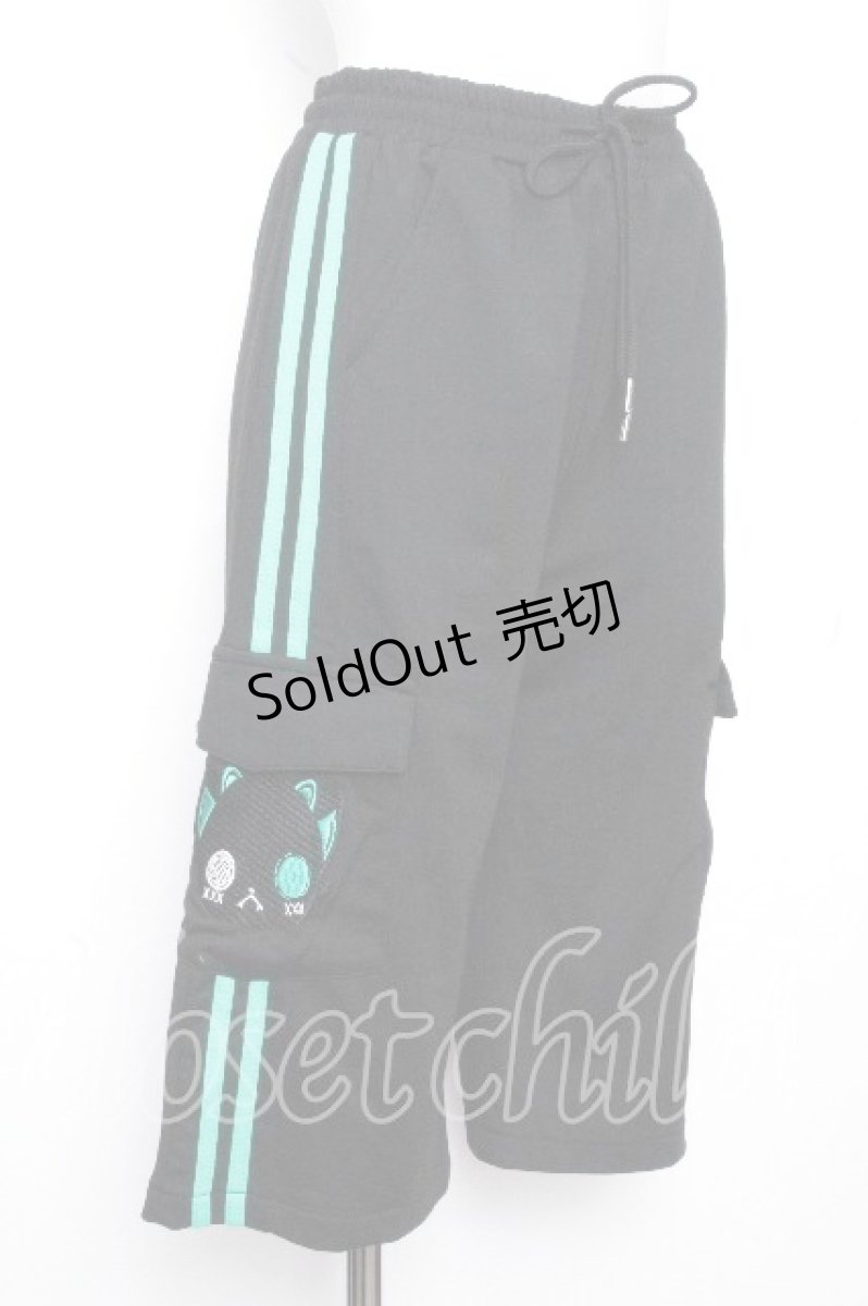 画像2: NieR Clothing / シエルデザインパンツ  黒ｘグリーン S-26-10-19-060-PU-PA-HR-ZS (2)