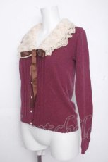 画像3: axes femme / ファーティペット付きカーディガン  ワイン S-26-10-19-022-AX-TO-HR-ZS (3)