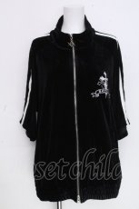 画像1: REFLEM / クロス刺繍半袖ベロアトラックジャケット  黒ｘ白 S-26-10-20-032-PU-JA-HR-ZS (1)