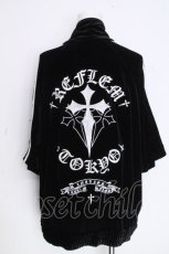 画像2: REFLEM / クロス刺繍半袖ベロアトラックジャケット  黒ｘ白 S-26-10-20-032-PU-JA-HR-ZS (2)