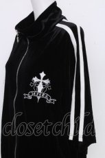 画像3: REFLEM / クロス刺繍半袖ベロアトラックジャケット  黒ｘ白 S-26-10-20-032-PU-JA-HR-ZS (3)