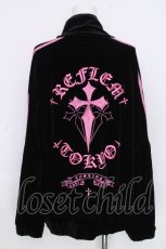 画像2: REFLEM / クロス刺繍ベロアジャージ  黒ｘピンク S-26-10-20-033-PU-CO-HR-ZS (2)