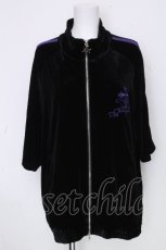 画像1: REFLEM / クロス刺繍半袖ベロアトラックジャケット  黒ｘ紫 S-26-10-20-035-PU-JA-HR-ZS (1)