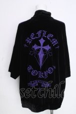 画像2: REFLEM / クロス刺繍半袖ベロアトラックジャケット  黒ｘ紫 S-26-10-20-035-PU-JA-HR-ZS (2)