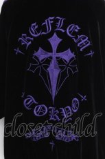 画像4: REFLEM / クロス刺繍半袖ベロアトラックジャケット  黒ｘ紫 S-26-10-20-035-PU-JA-HR-ZS (4)