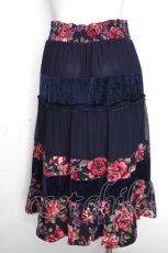 画像2: axes femme / ベロア切替シフォンスカート  紺 S-26-10-20-053-AX-SK-HR-ZS (2)