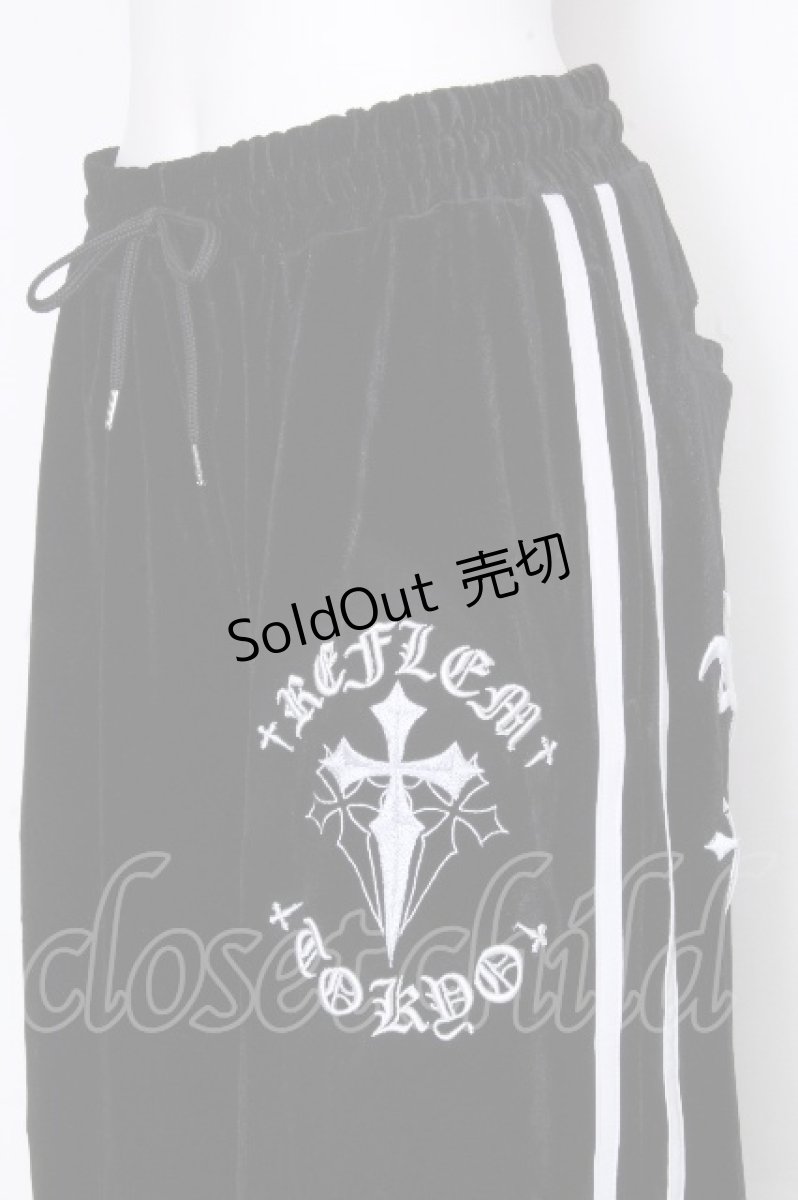 画像3: REFLEM / クロス刺繍ベロアパンツ  黒ｘ白 S-26-10-20-058-PU-CO-HR-ZS (3)