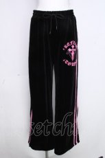 画像1: REFLEM / クロス刺繍ベロアパンツ  黒ｘピンク S-26-10-20-060-PU-CO-HR-ZS (1)