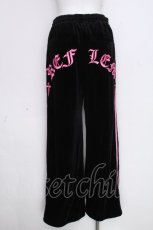 画像2: REFLEM / クロス刺繍ベロアパンツ  黒ｘピンク S-26-10-20-060-PU-CO-HR-ZS (2)