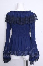 画像2: ATELIER PIERROT / Shirring princess sleeve blouse  紺 S-26-10-22-032-EL-BL-AS-ZS (2)