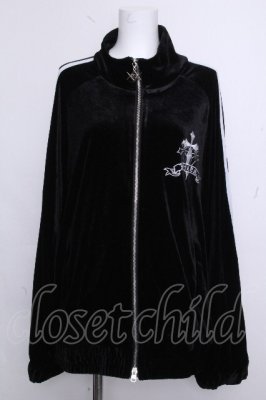 Preview of クロス刺繍ベロアジャージ  黒ｘ白