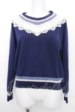画像1: Jane Marple / Vネックレースニット  紺 S-26-10-26-037-JM-TO-AS-ZS (1)