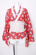 画像1: SOS MEME CLUB / Red Childish Kimono Yukata Tops  赤 S-26-10-26-031-LO-TO-HR-ZS (1)