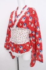 画像3: SOS MEME CLUB / Red Childish Kimono Yukata Tops  赤 S-26-10-26-031-LO-TO-HR-ZS (3)