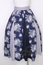 画像2: axes femme / ローズ柄切替ロングフレアスカート  紺 S-26-10-28-054-AX-SK-HR-ZS (2)