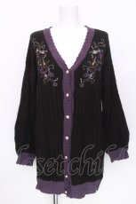 画像1: axes femme / 音楽刺繍ロングニットカーディガン  黒ｘ紫 S-26-10-28-018-AX-TO-HR-ZS (1)