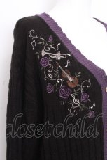 画像3: axes femme / 音楽刺繍ロングニットカーディガン  黒ｘ紫 S-26-10-28-018-AX-TO-HR-ZS (3)
