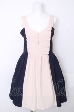 画像1: axes femme POETIQUE / バイカラージャンパースカート  紺ｘベージュ S-26-10-30-046-AX-TO-HR-ZS (1)