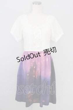 画像1: 【SALE】axes femme POETIQUE / パフ袖パネル柄ワンピース  アイボリーＸ紫 T-23-12-10-004-AX-OP-HD-ZT162