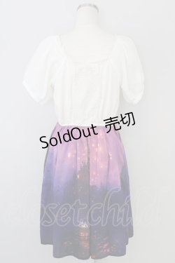 画像2: 【SALE】axes femme POETIQUE / パフ袖パネル柄ワンピース  アイボリーＸ紫 T-23-12-10-004-AX-OP-HD-ZT162