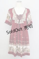 axes femme / レースアップローズドットワンピース  ワイン T-23-12-21-032-AX-OP-IG-ZT068