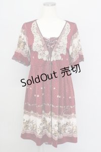 axes femme / レースアップローズドットワンピース  ワイン T-23-12-21-032-AX-OP-IG-ZT068