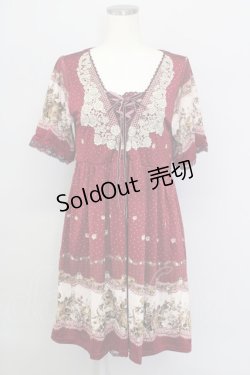 画像1: axes femme / レースアップローズドットワンピース  ワイン T-23-12-21-032-AX-OP-IG-ZT068