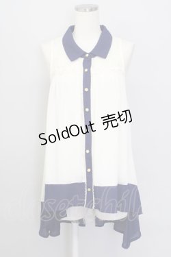画像1: 【SALE】axes femme / ノースリーブフィッシュテールブラウス  アイボリー×ネイビー T-23-12-23-006-AX-TO-IG-ZT103