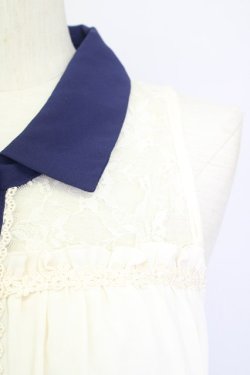 画像4: axes femme / ノースリーブフィッシュテールブラウス  アイボリー×ネイビー T-23-12-23-006-AX-TO-IG-ZT103
