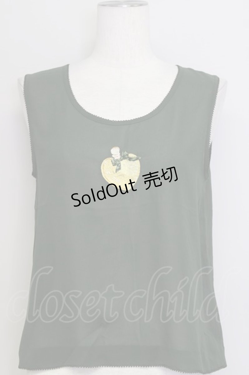 画像1: 【SALE】KANEKO ISAO / ハート香水瓶シフォンノースリーブトップス  グリーン T-24-01-16-005-EL-TO-HD-ZT372 (1)