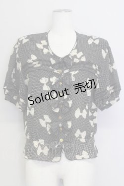 画像1: KANEKO ISAO / シルエットリボンドット半袖ブラウス  黒Xアイボリー T-24-01-16-006-EL-BL-HD-ZT372