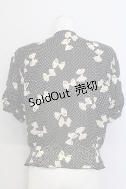 画像2: KANEKO ISAO / シルエットリボンドット半袖ブラウス  黒Xアイボリー T-24-01-16-006-EL-BL-HD-ZT372